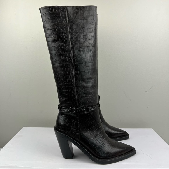 Rebecca Minkoff Black Croc-Embossed Heeled Boots - Picture 4 of 10